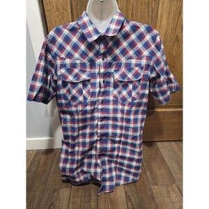 No Retreat Western Shirt Men Size M Blue Pearl Snap Button Up Short Sleeve